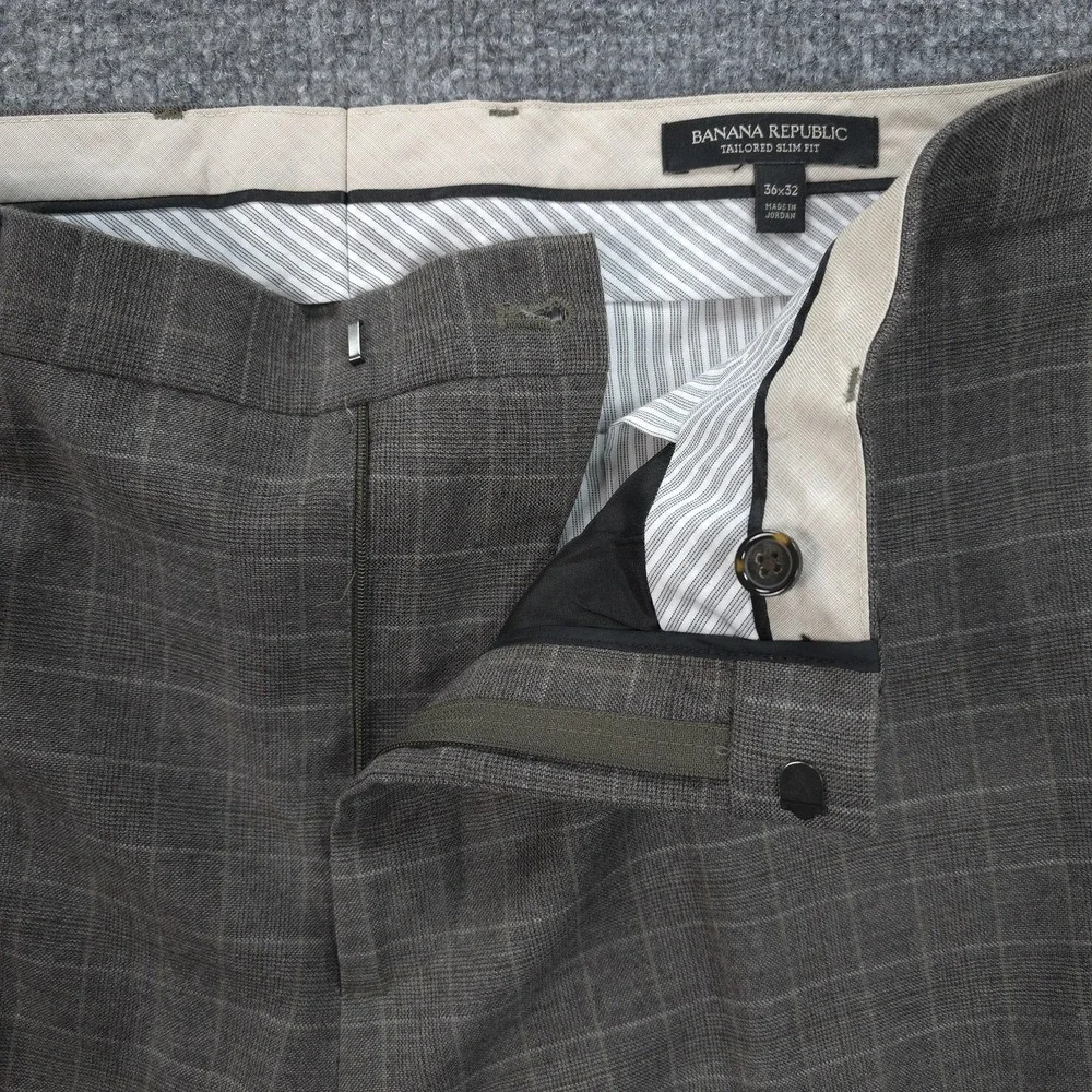 Banana Republic Pants Mens 36x32 Brown Plaid‎ Wool Flannel Dress Slim Fit Golf